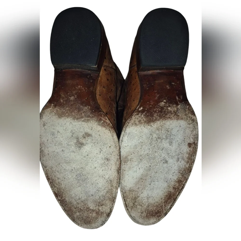 Cavender's Almond Ostrich Print Round Toe Cowboy Boots